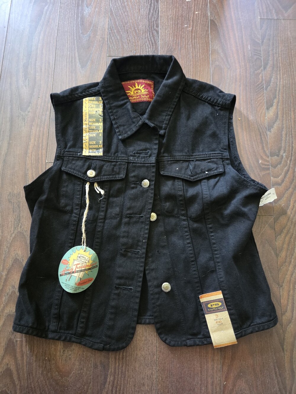 President StoreBlack Denim Jacket with Red Sun Logo, Brand New With Tags, Size 3